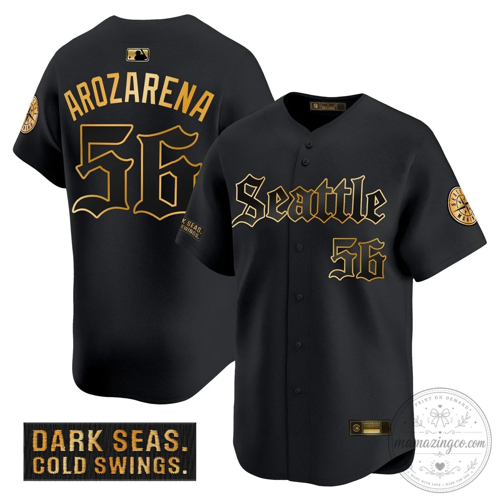 Seattle Mariners Cal Raleigh 29 Deep Sea Gold Swings Baseball Jersey 28 Seattle Mariners Cal Raleigh 29 Deep Sea Gold Swings Baseball Jersey
